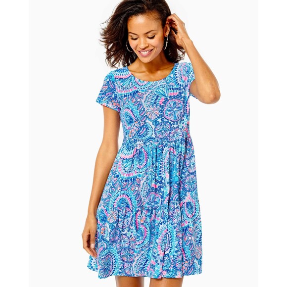 Lilly Pulitzer Dresses & Skirts - Lilly Pulitzer Geanna Swing Mini Dress Tiered Turtle Printed Cotton L NEW 282954